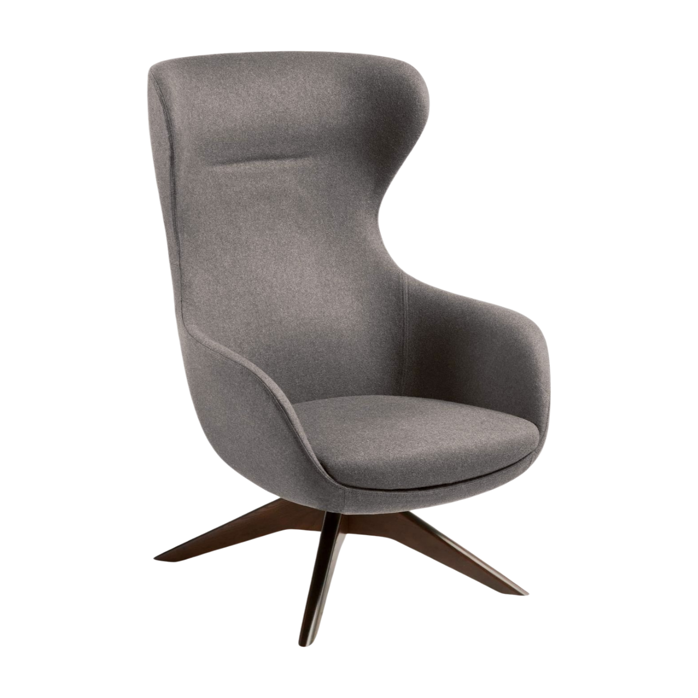 Gray armchair with wooden base on a white background