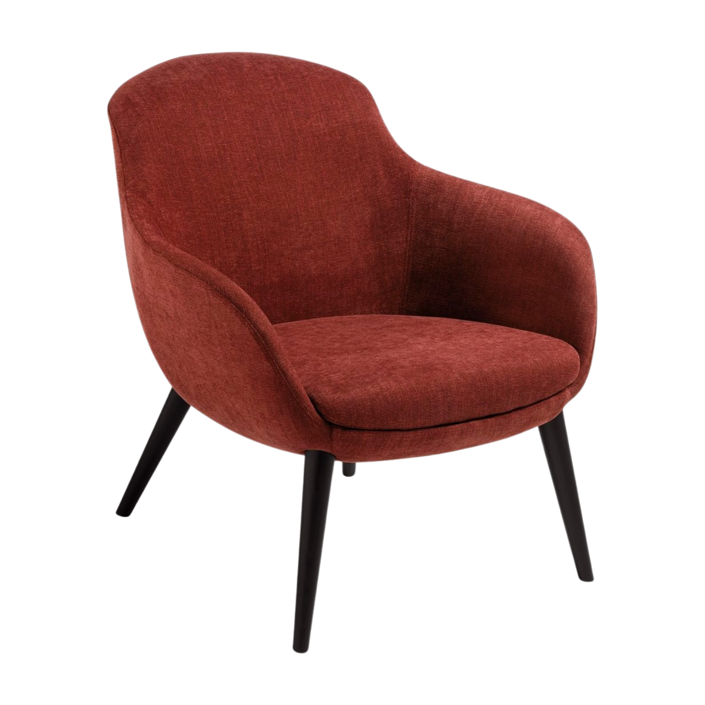 Red armchair with black legs on a white background