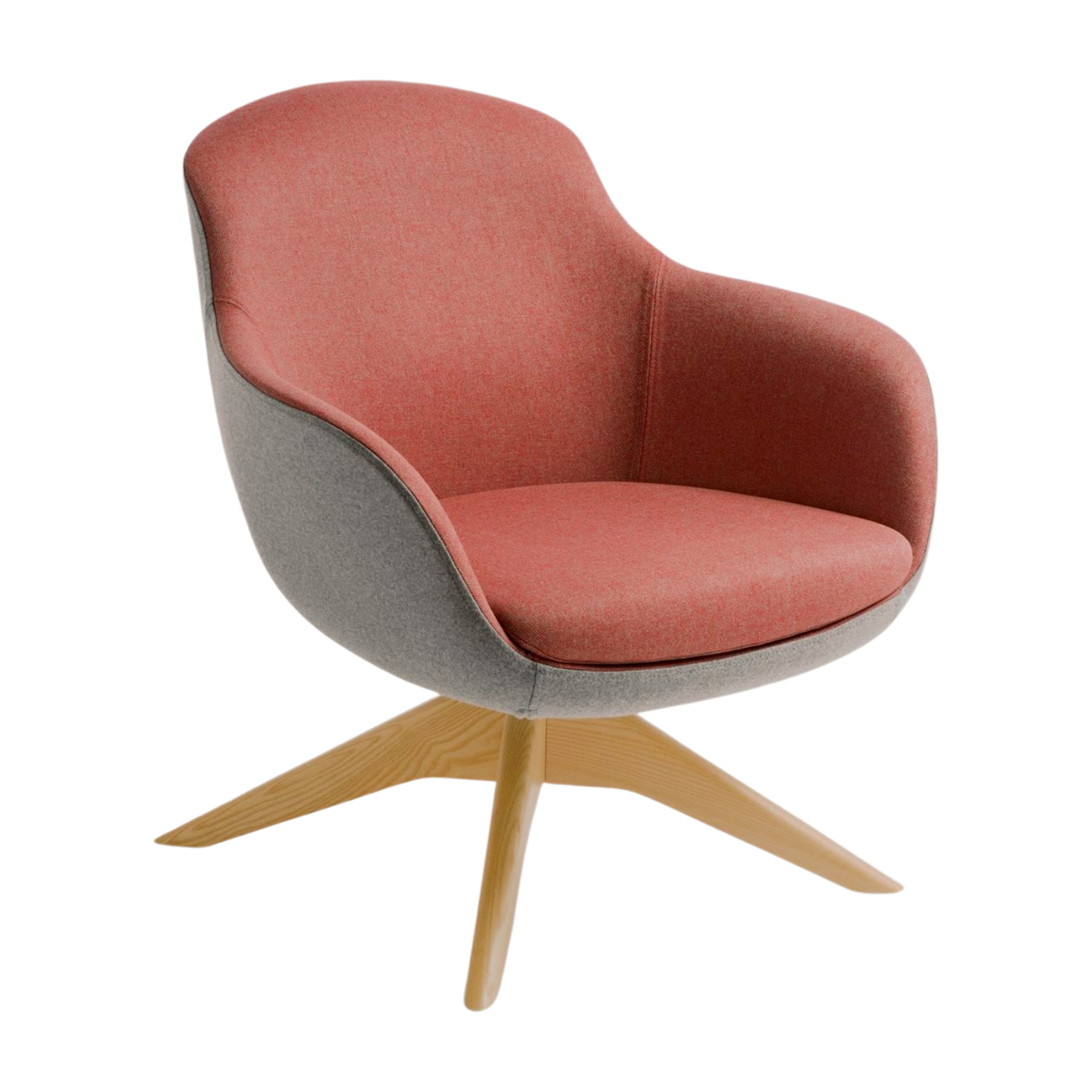 Modern chair with a red cushioned seat and backrest on a white background