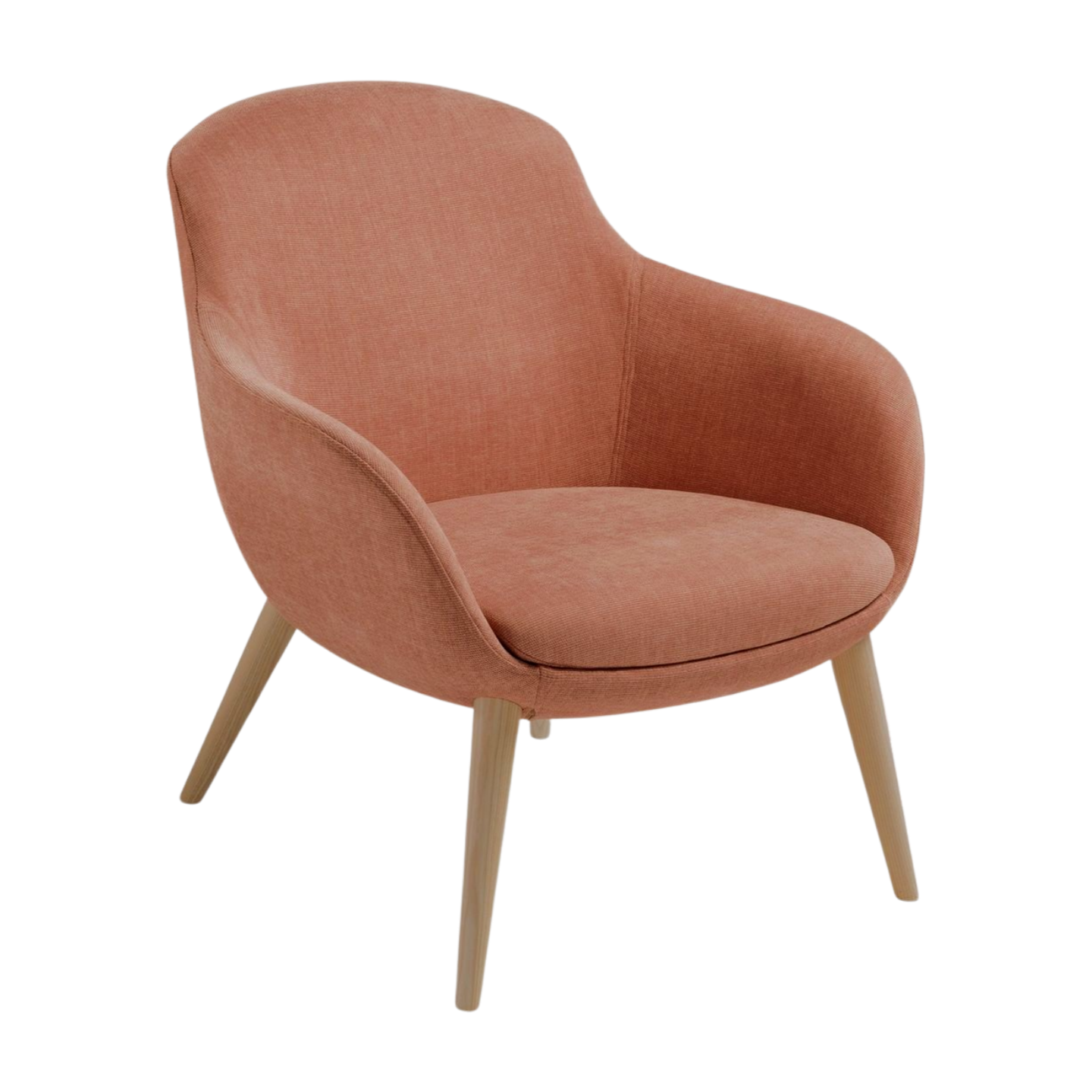 Cushioned chair with wooden legs on a white background