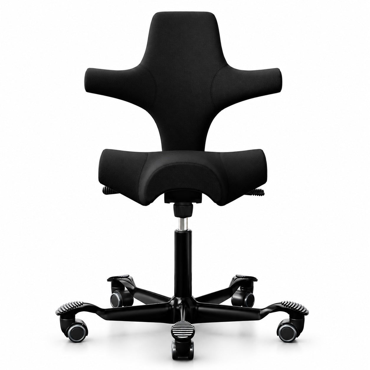 Black office chair with adjustable height on a white background