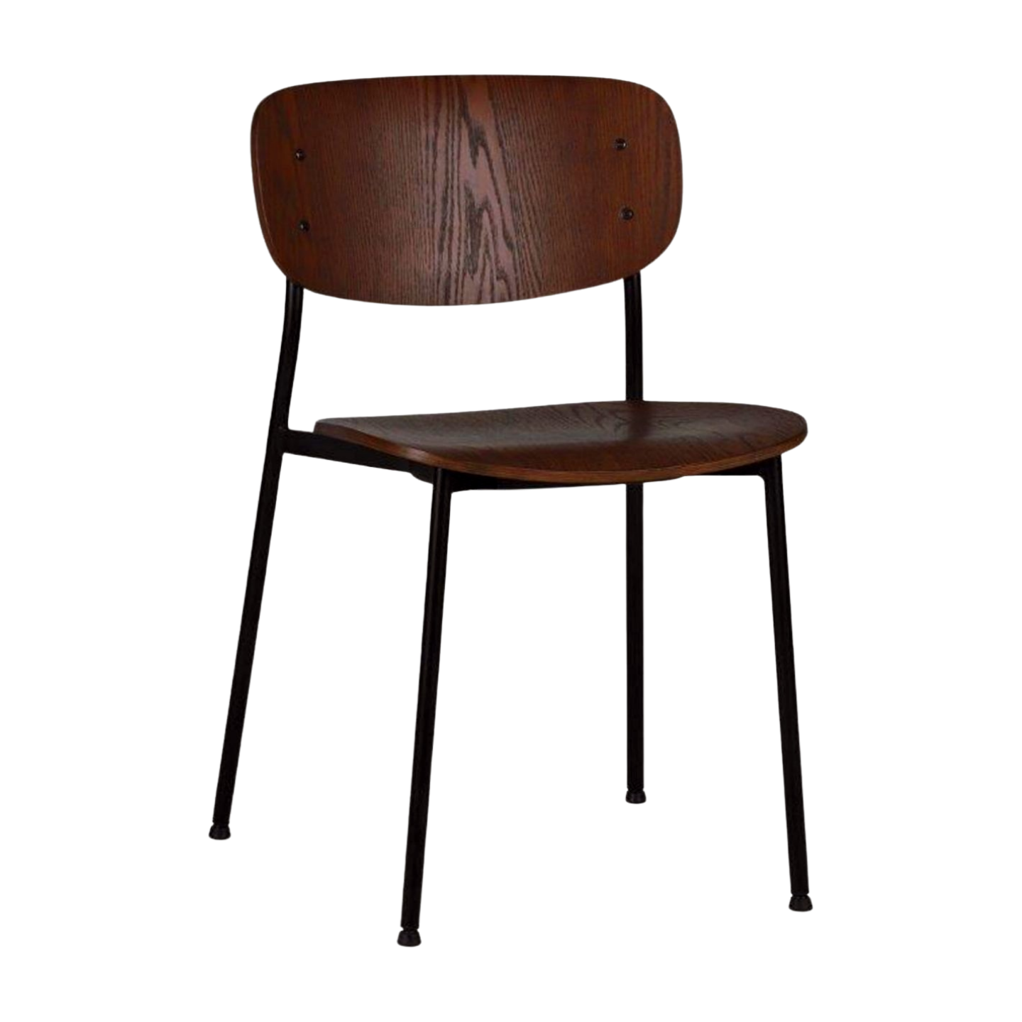 Wooden chair with black metal legs on a white background walnut