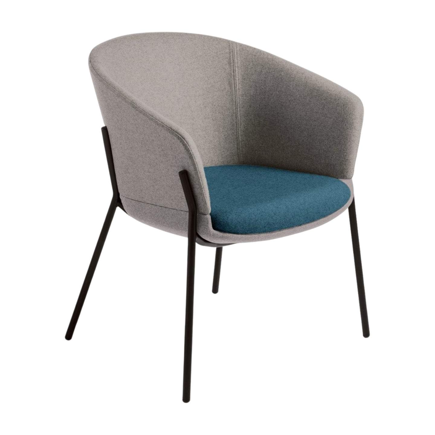 Chair with gray backrest and blue seat on a white background