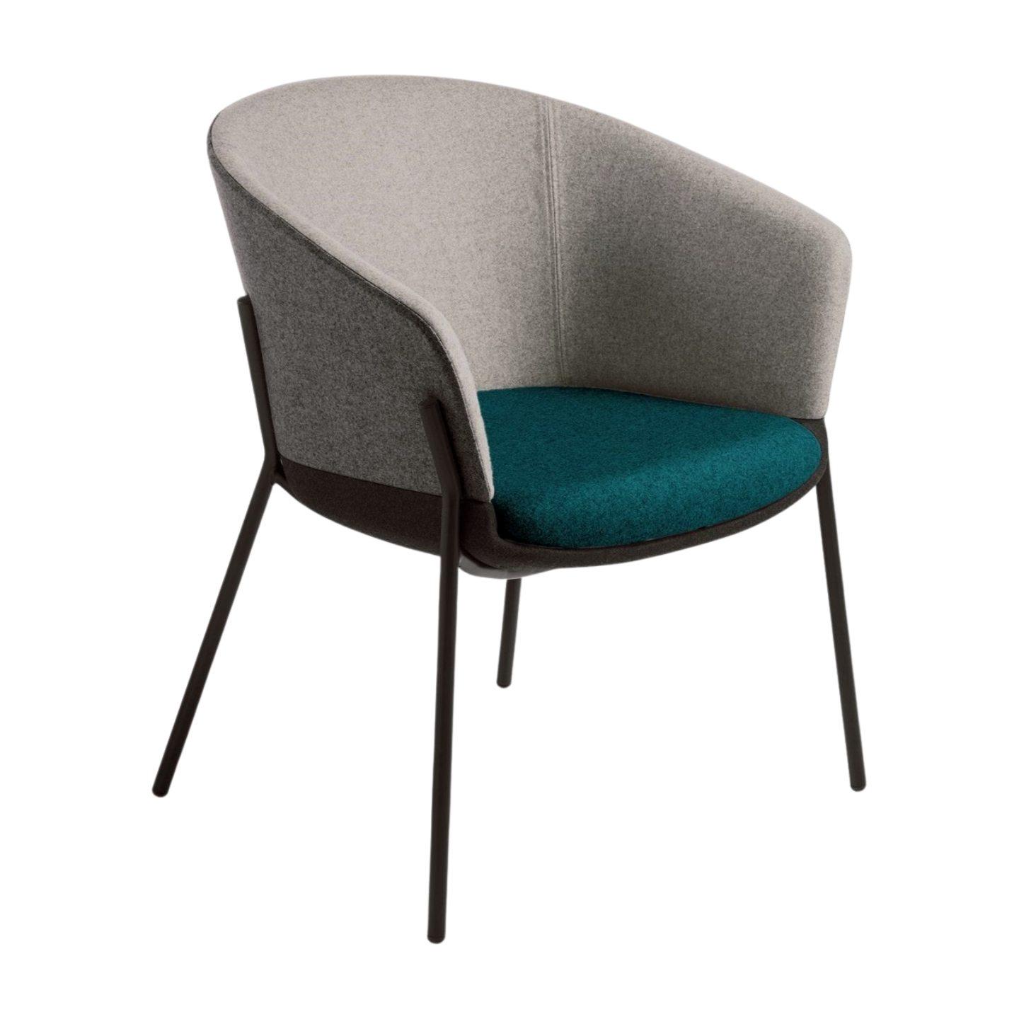 Modern chair with gray backrest and teal seat on a white background