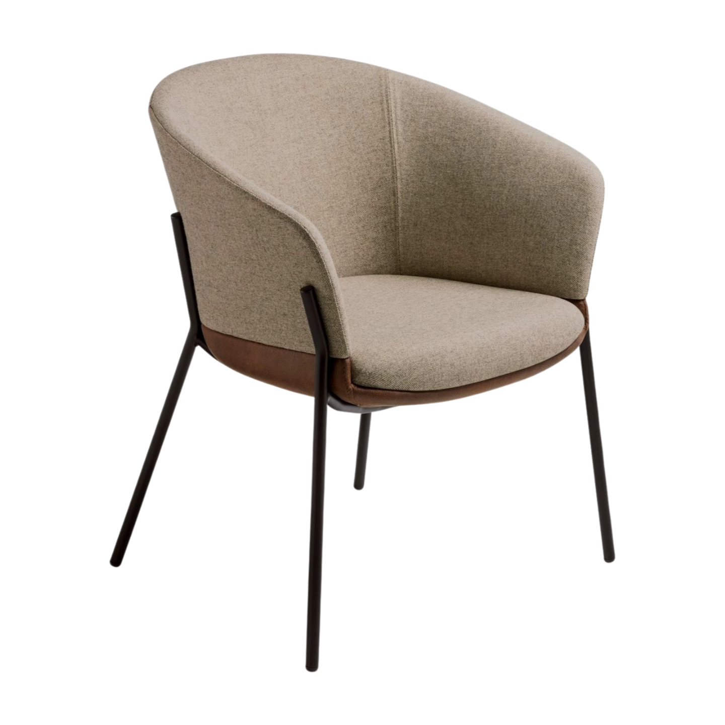 Modern chair with beige cushioned backrest and seat on a white background