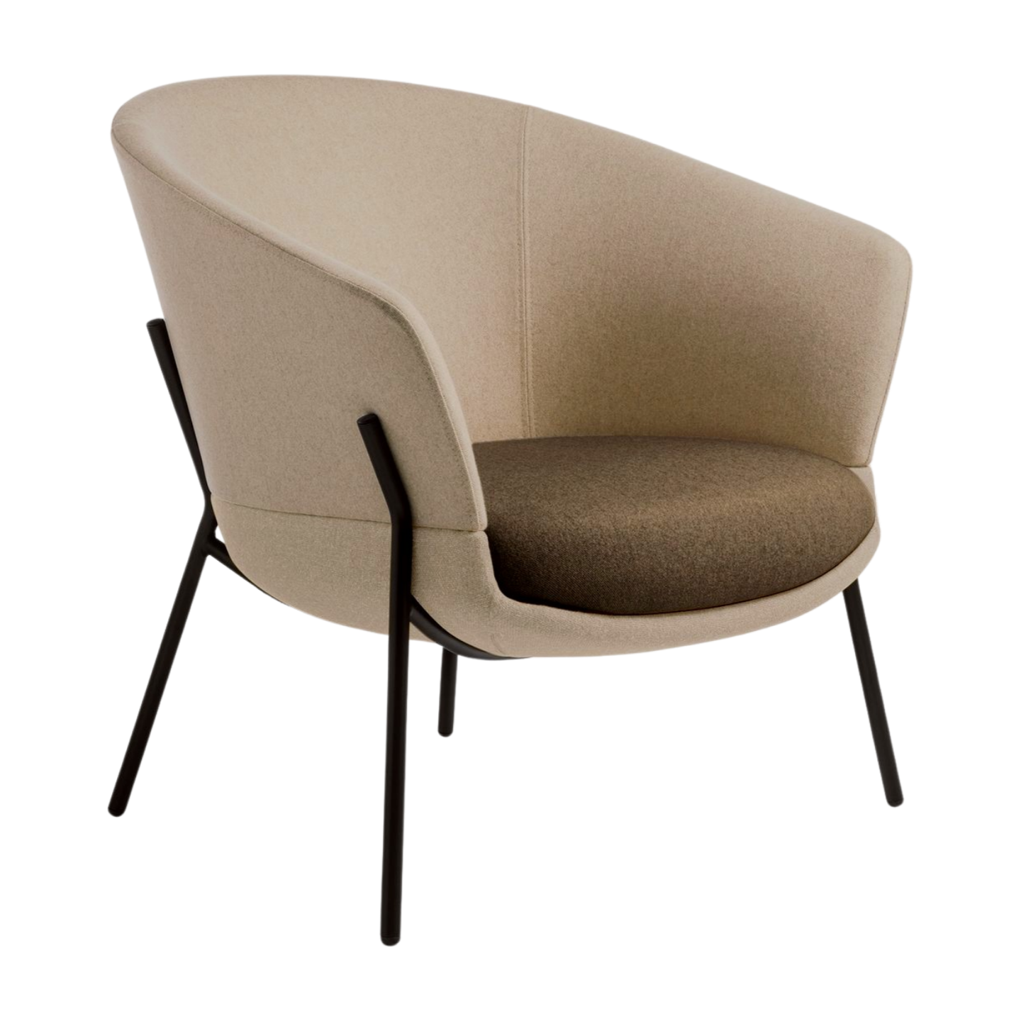 Beige armchair with black legs on a white background