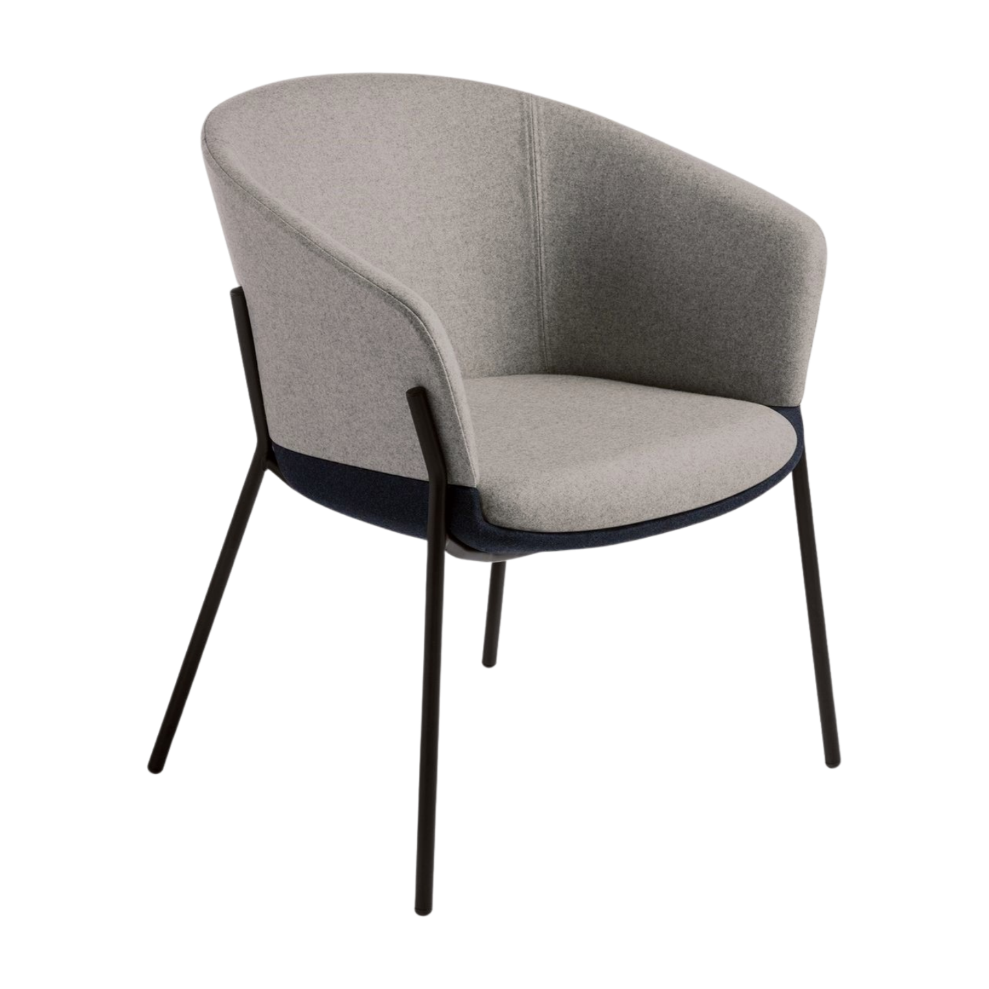 Gray armchair with black legs on a white background