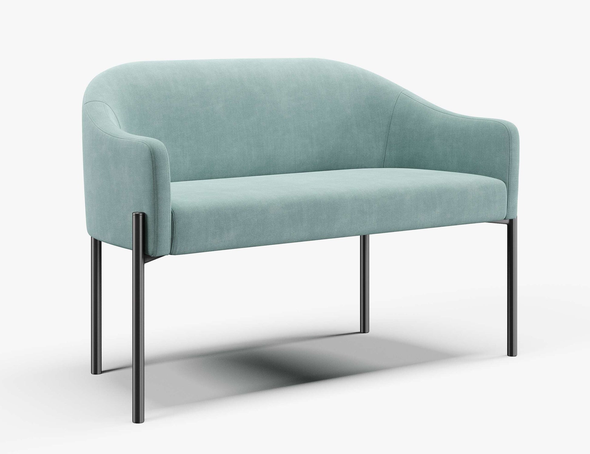 Mocha 2-seat chair, with blue coloured upholstery.
