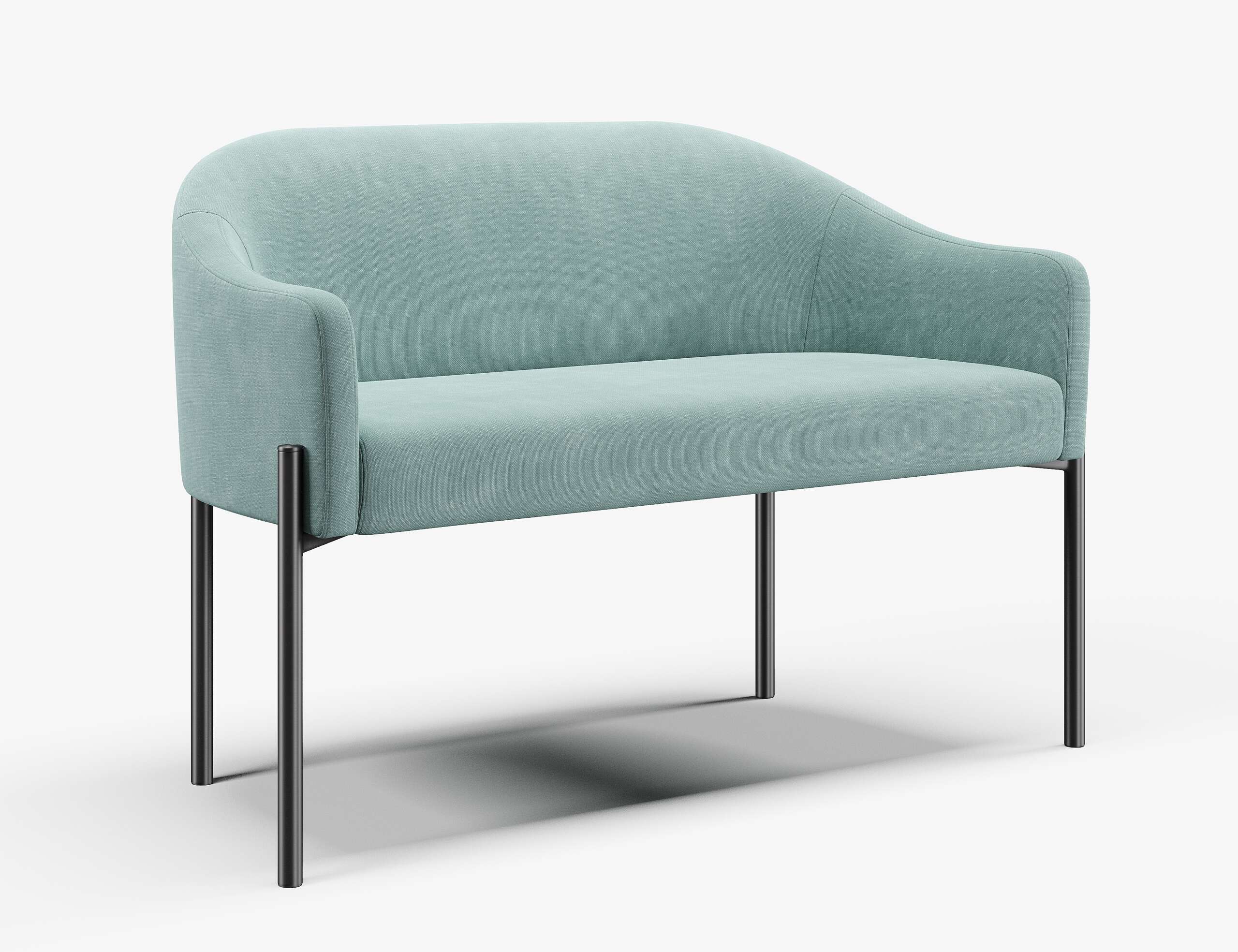 Mocha 2-seat chair, with blue coloured upholstery.