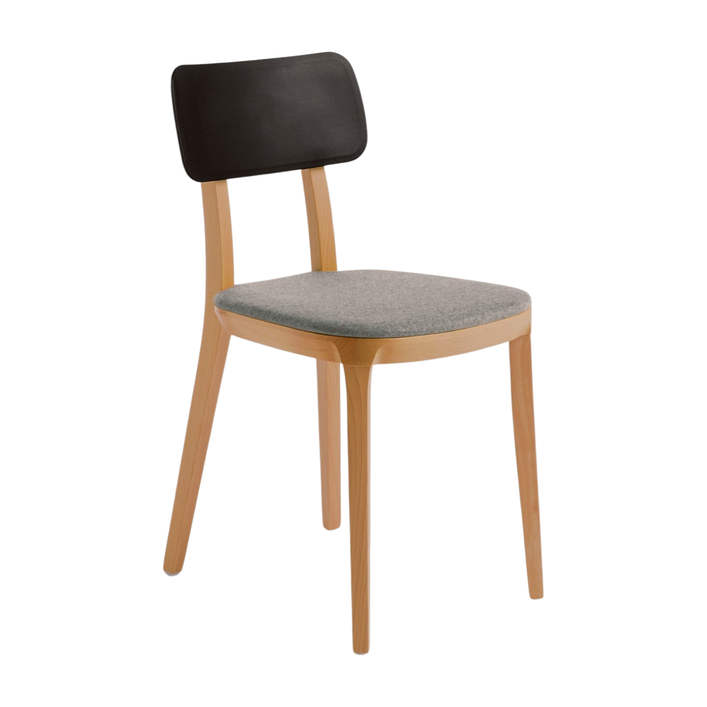 Chair with black backrest and gray seat on a white background