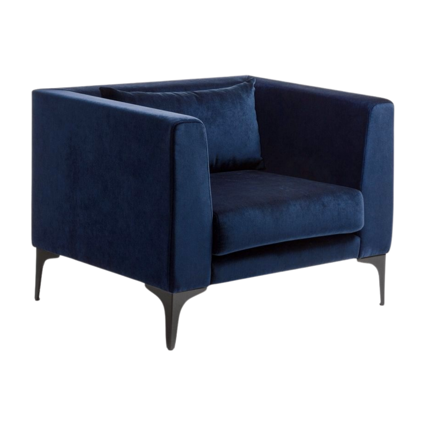 Blue velvet armchair on a white background