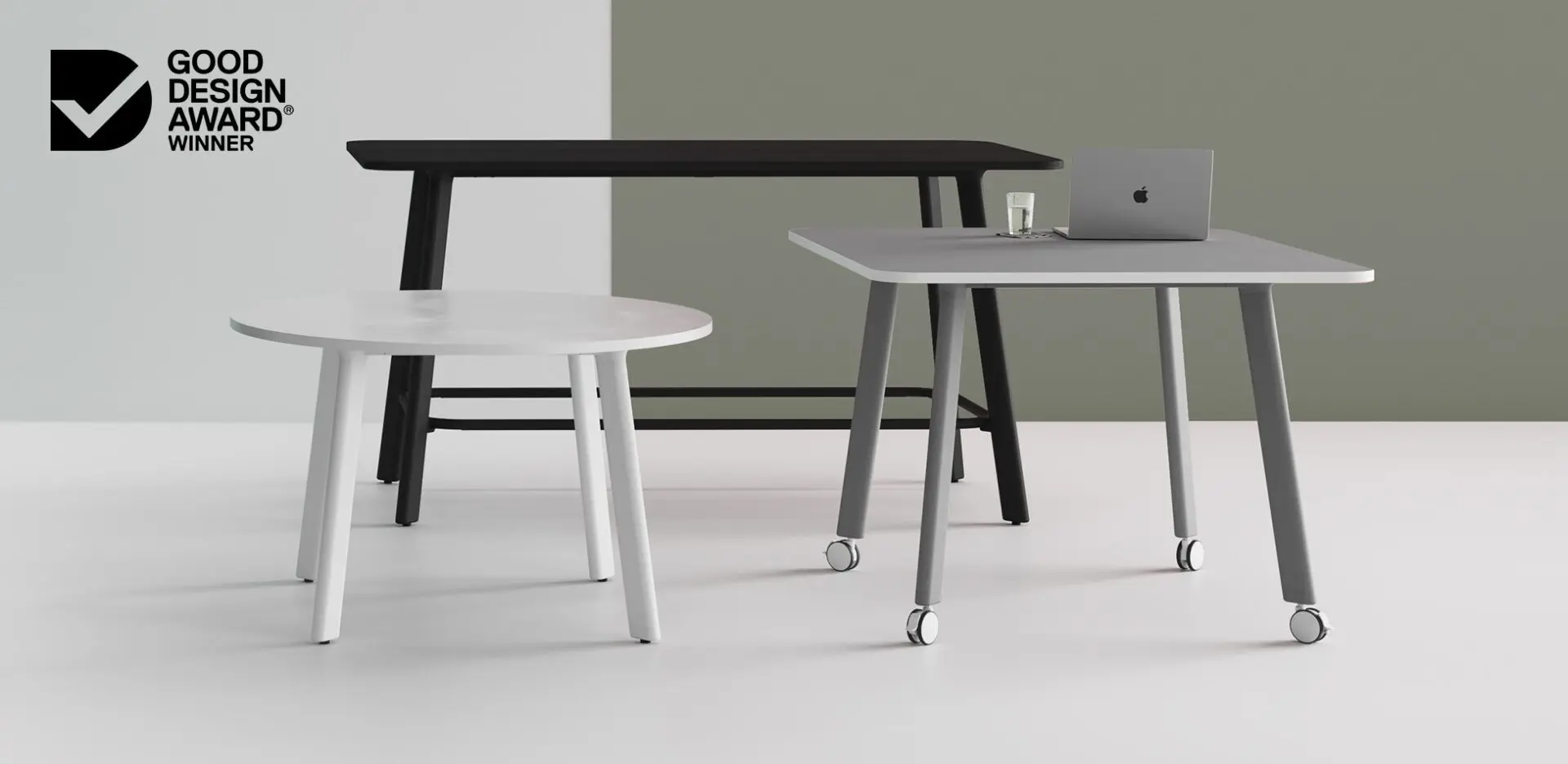 A collection of Rosie tables shown in different colours and sizes available