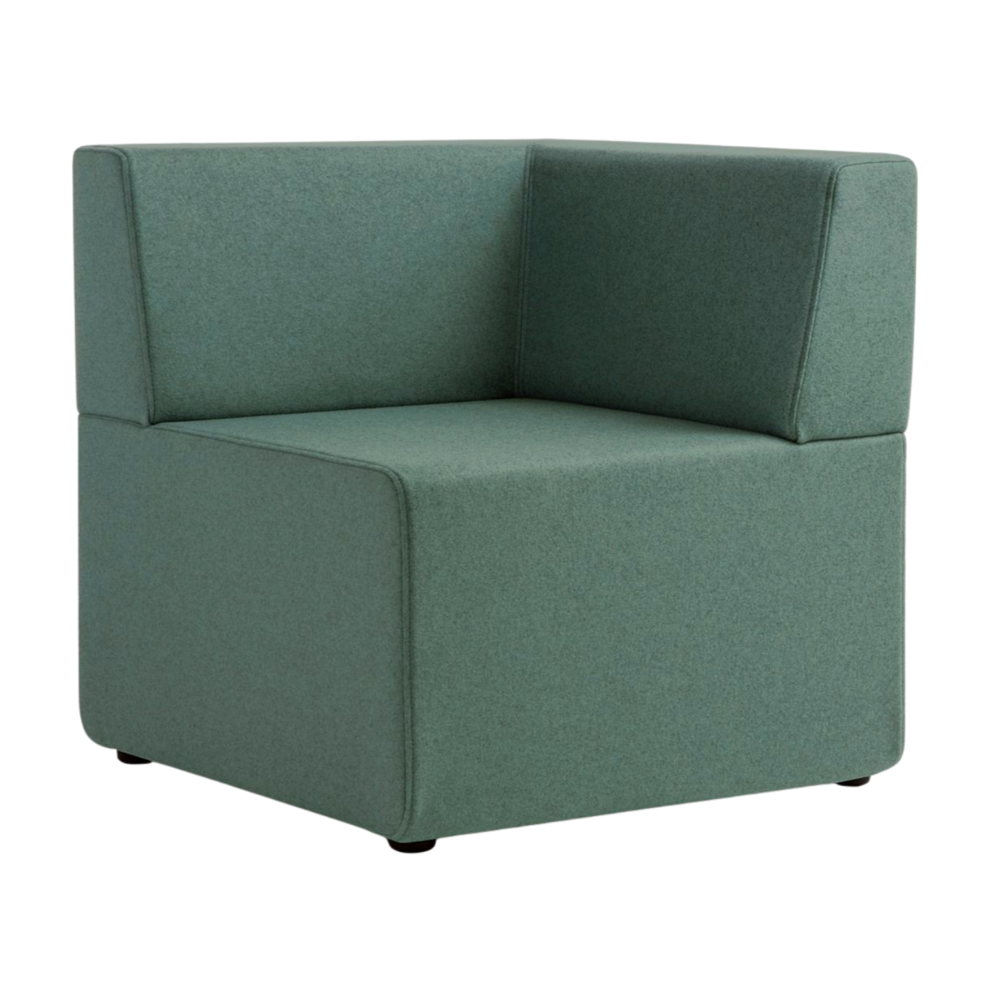 Green upholstered corner chair on a white background
