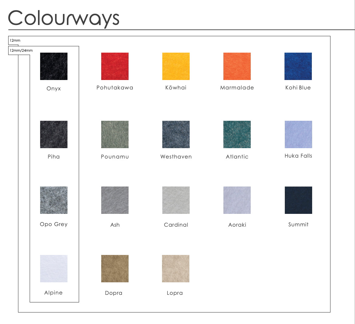 Color swatch chart with various color names and samples