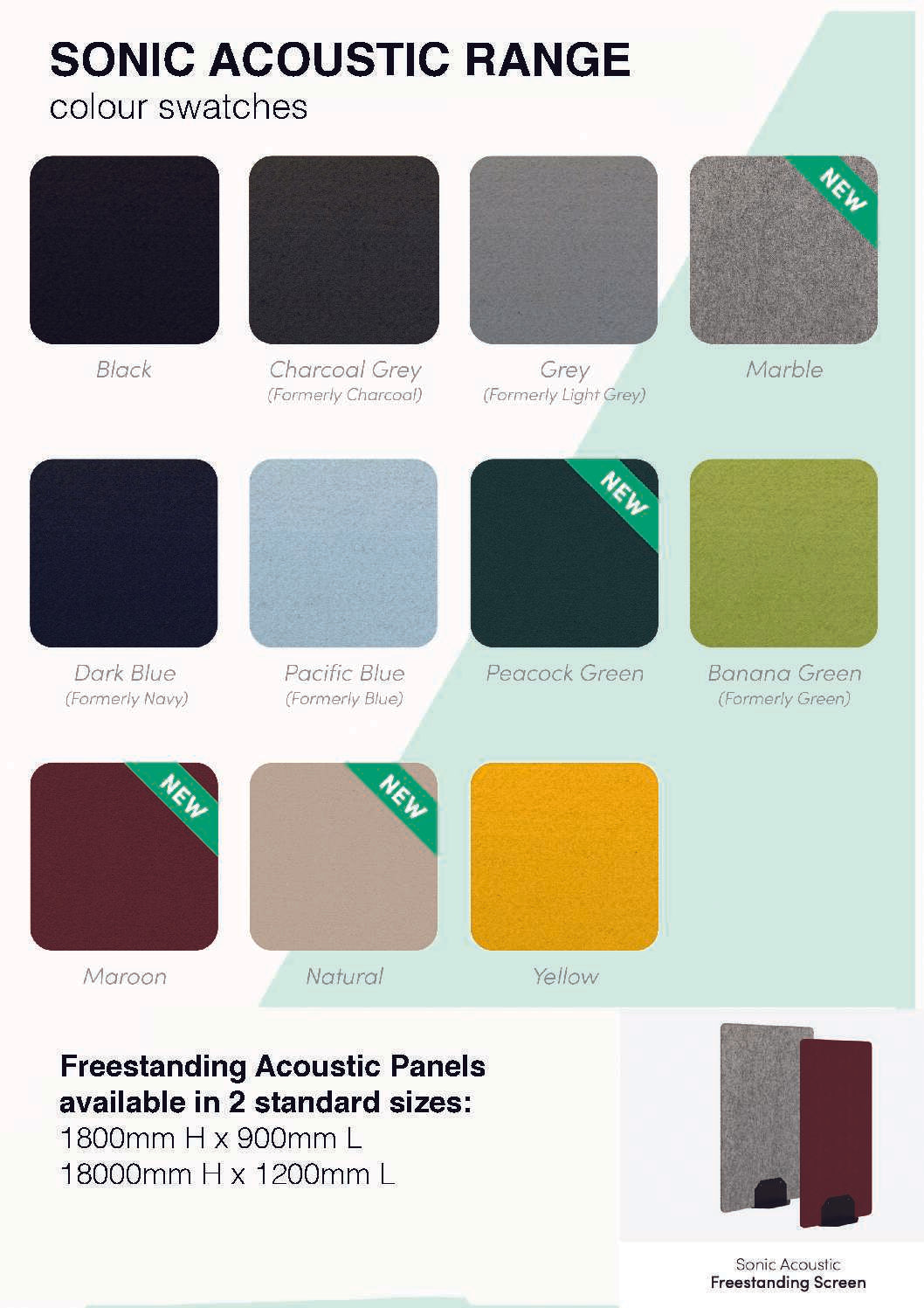 Sonic Freestanding Acoustic Panels- Colour Swatches (2024)
