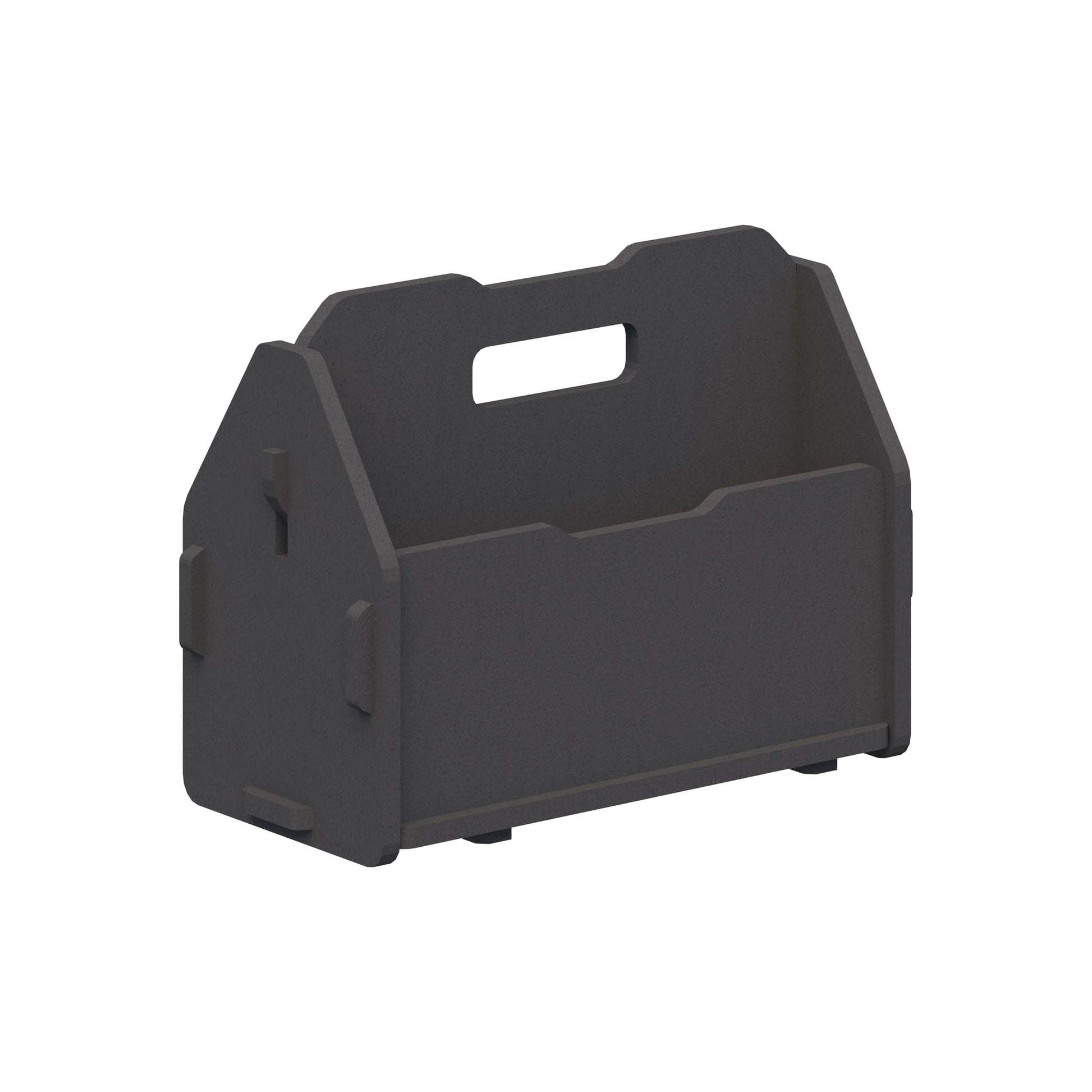 Black tool carrier with handle on a white background