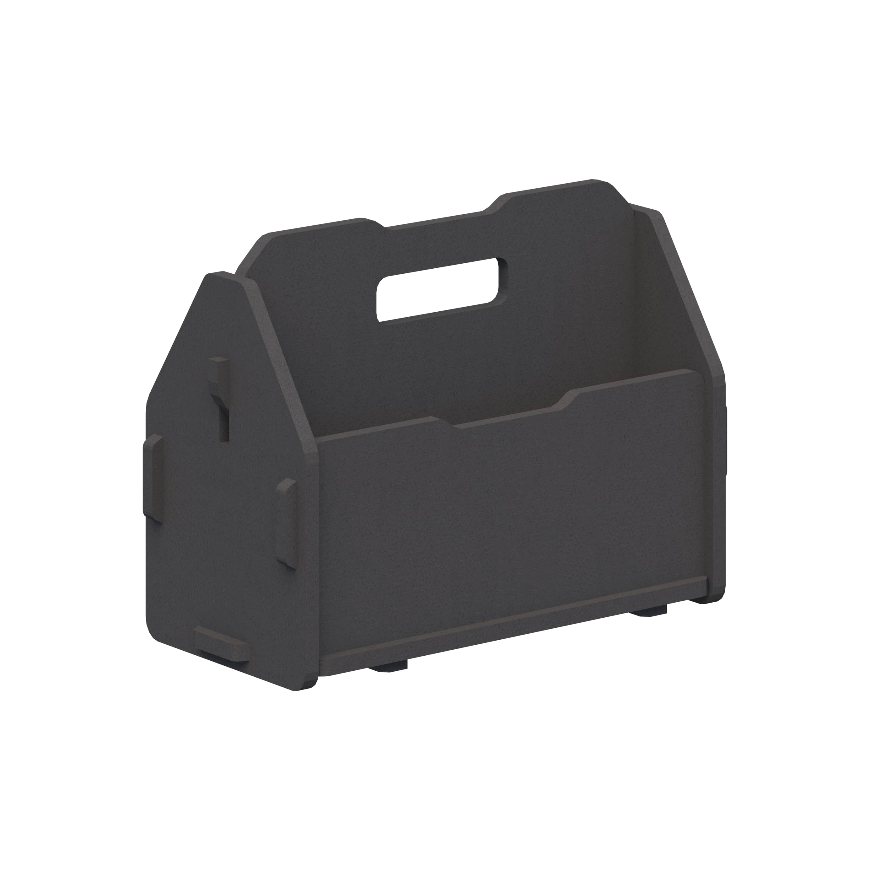 Black tool carrier with handle on a white background
