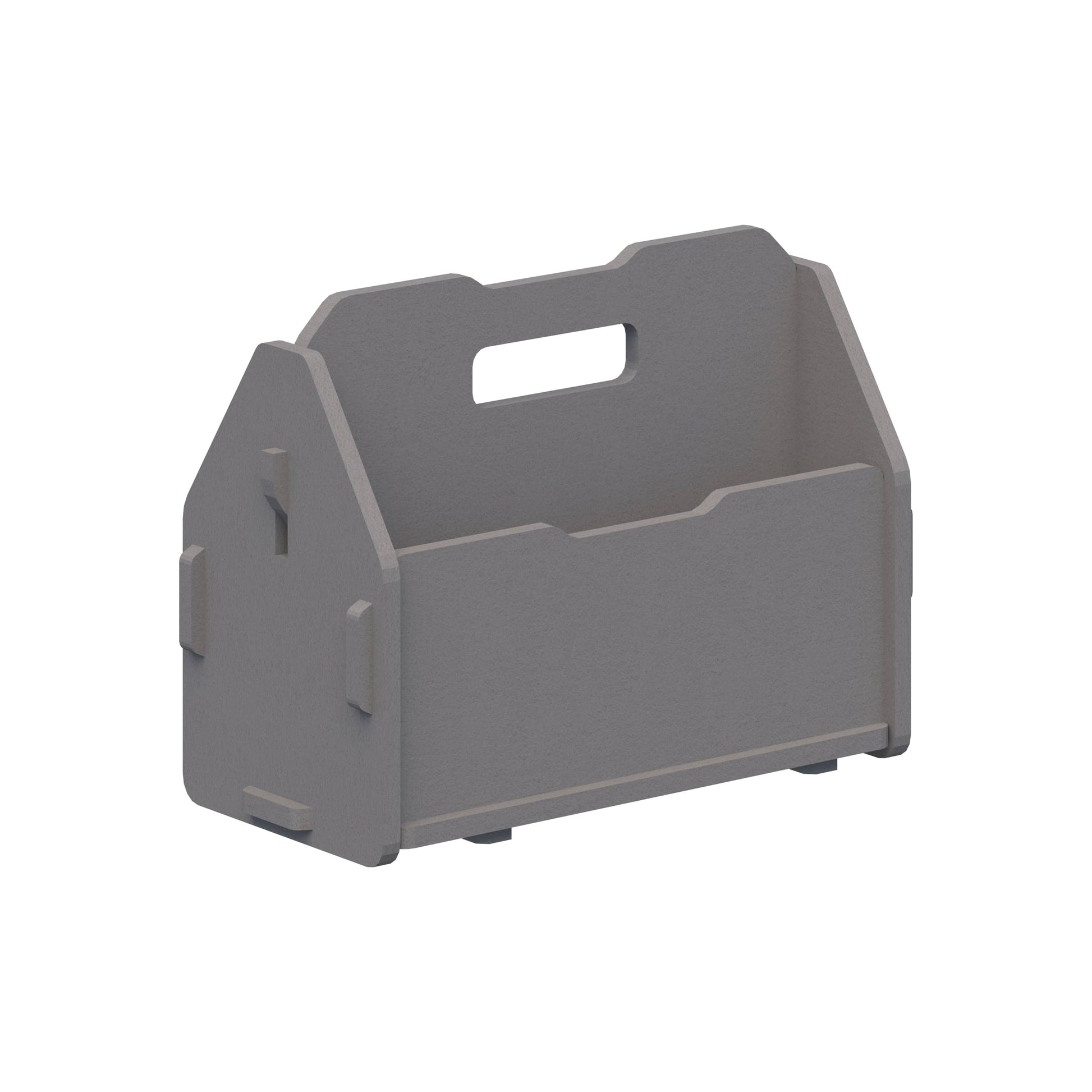 Gray tool storage caddy on a white background