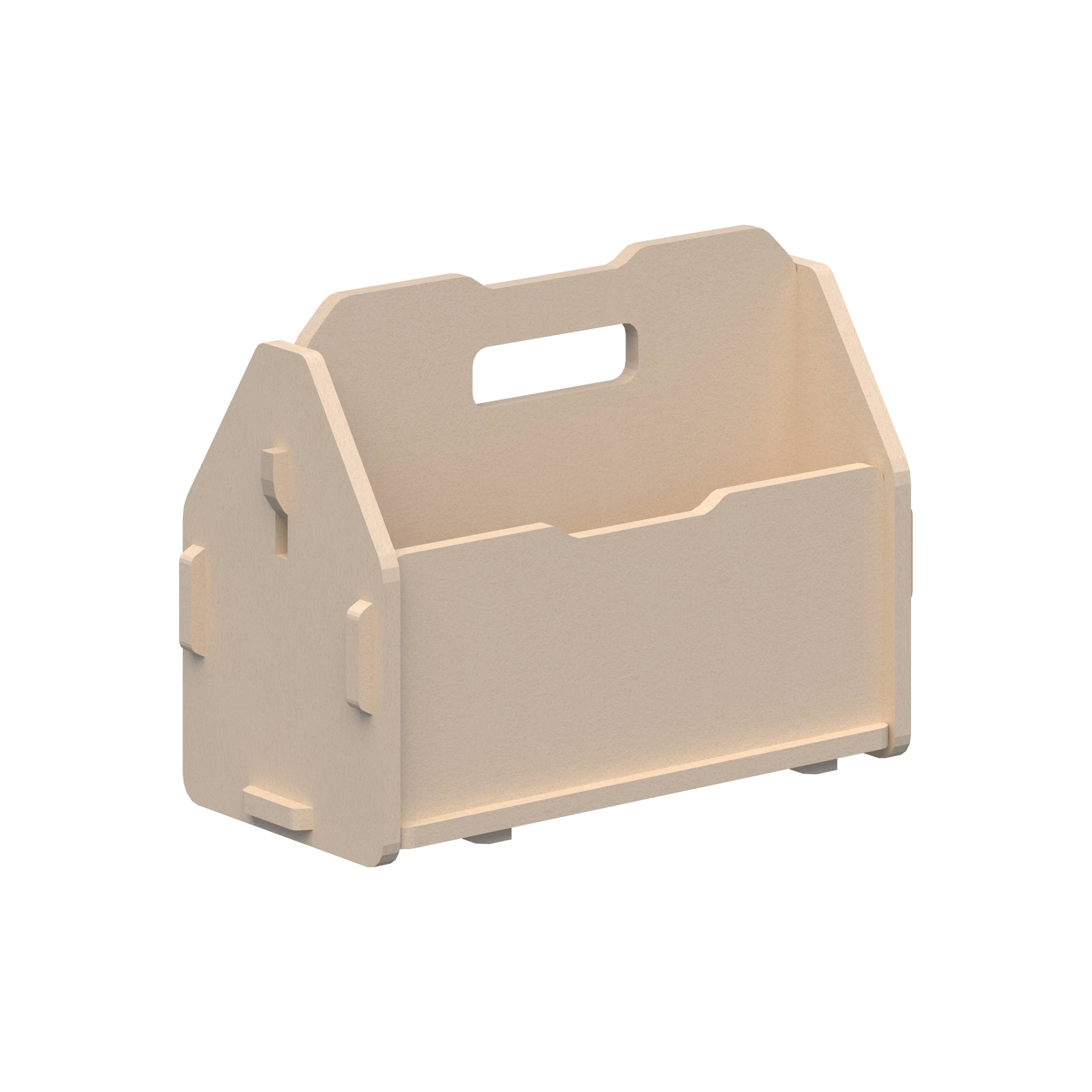 Beige magazine rack with a handle on a white background