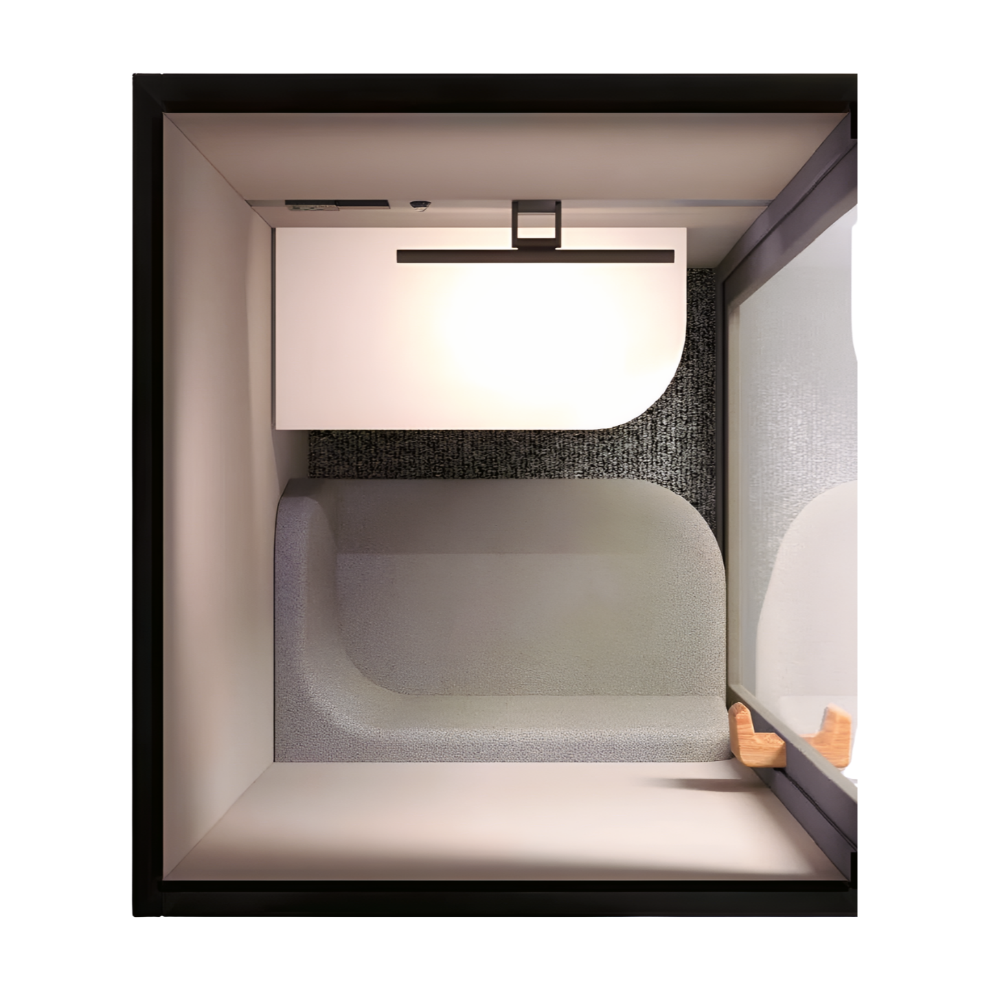 Modern bathroom with a shower enclosure and wall-mounted light fixture.