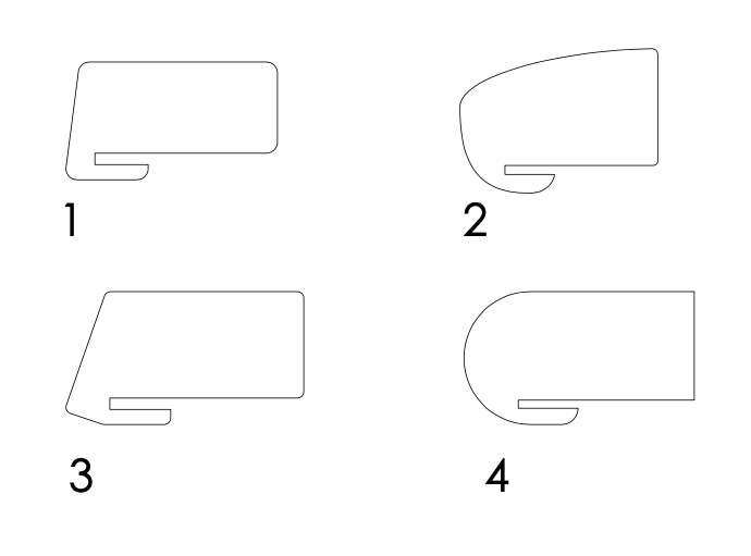 Four geometric shapes labeled 1 to 4 on a white background