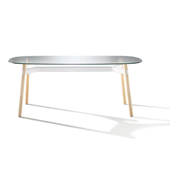 Okidoki Ash legs with satin white frame, glass top