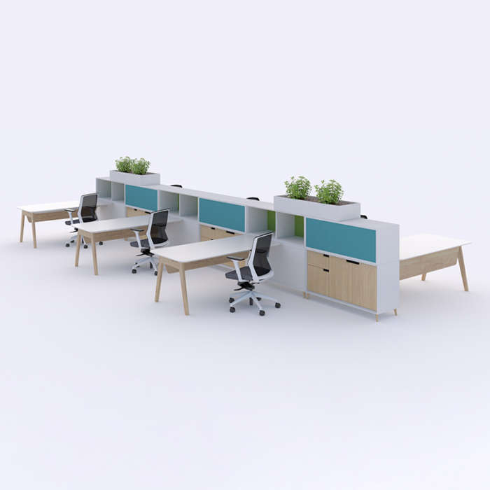 Stance Touchdown Desk and storage System