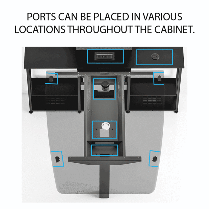 PORTS CAN BE PLACED IN VARIOUS LOCATIONS THROUGHOUT THE CABINET.
