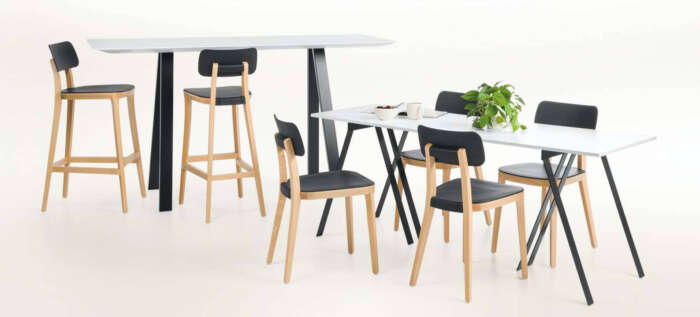 Polka Range of Seating - Bar Stools and Chairs shown together.