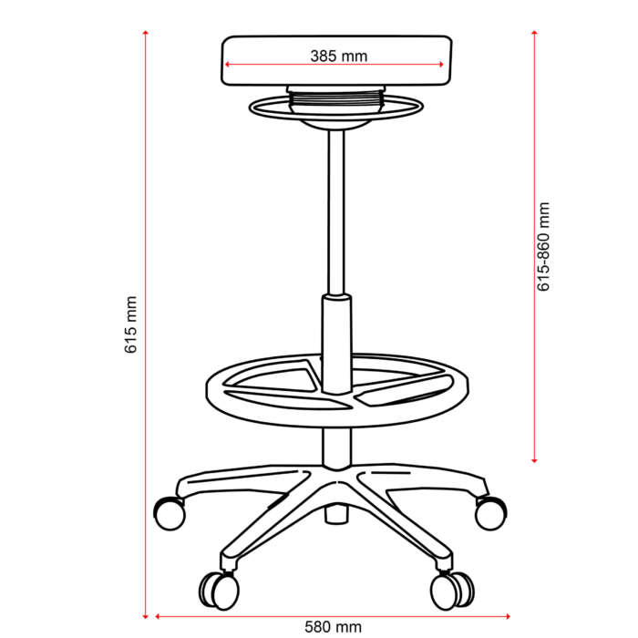 Line Drawing of Polo Drafting Stool with measurements