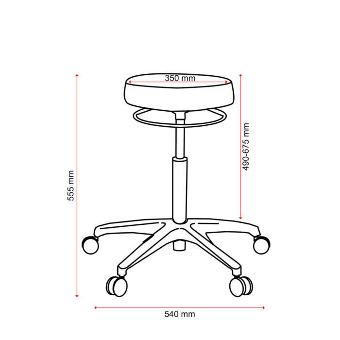 Line Drawng of Revo Adjustable Stool with measurements