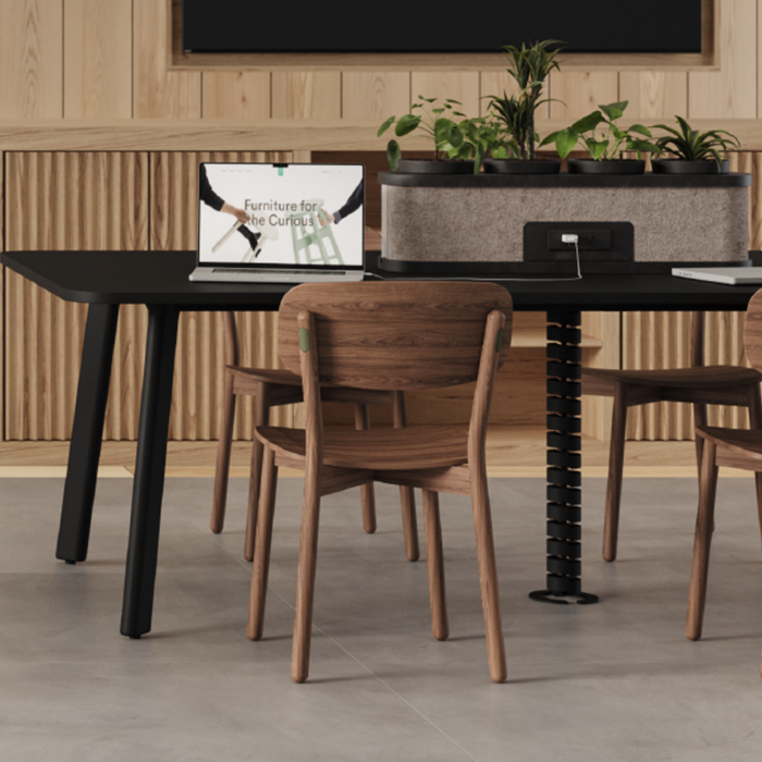 Rosie table in black with planter power source and vortex cable tidy options